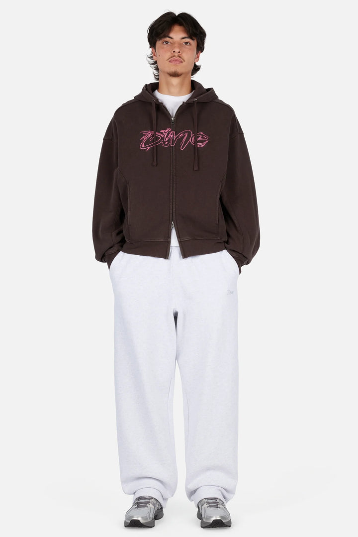 DISTRESSED TERRY ZIP HOODIE ACID BROWN