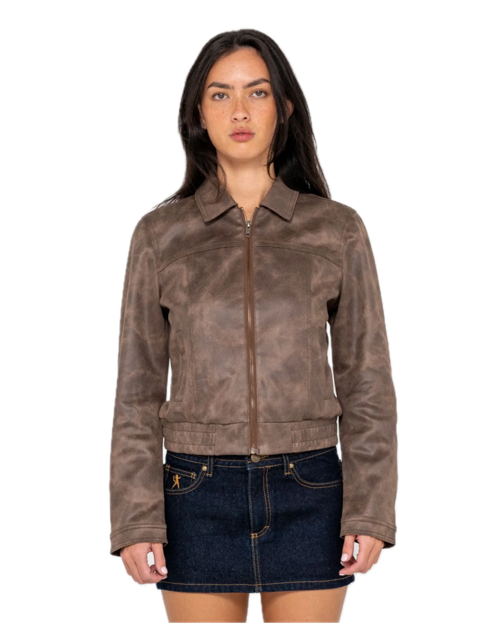 LIZZY FAUX LEATHER FITTED JACKET