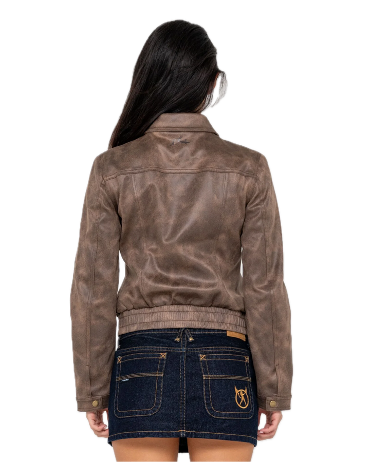 LIZZY FAUX LEATHER FITTED JACKET