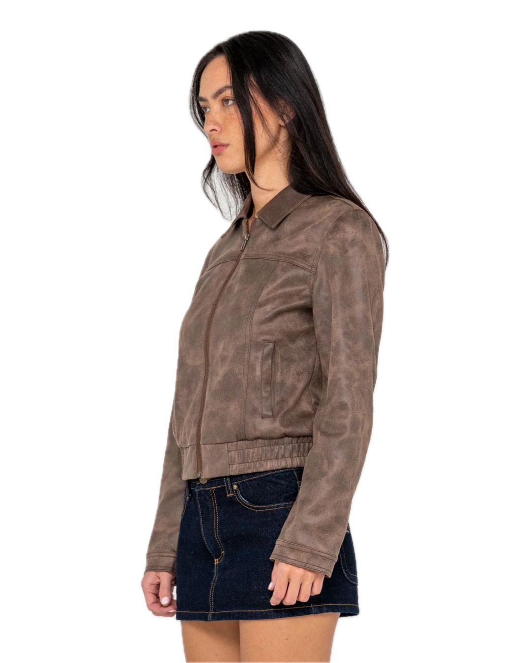 LIZZY FAUX LEATHER FITTED JACKET
