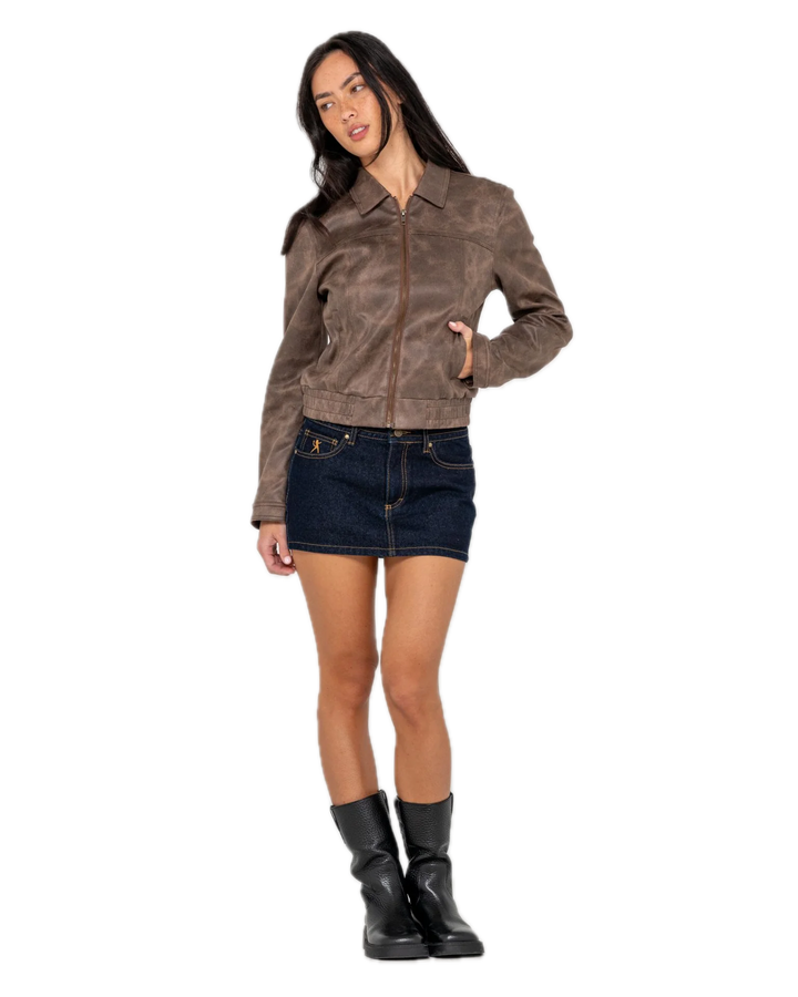 LIZZY FAUX LEATHER FITTED JACKET