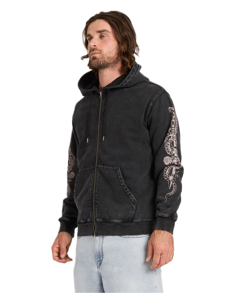 Die By Stone Zipper Zip Hoodie Stone washed Black Side