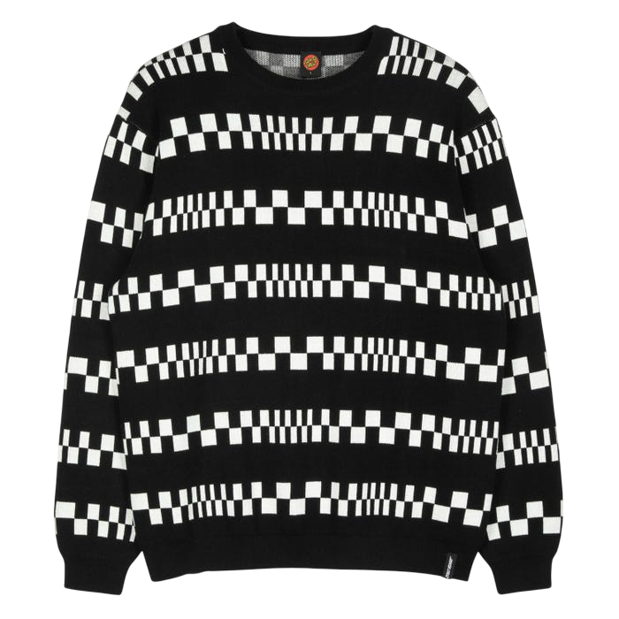 CHECK STRIPE KNIT CREWNECK BLACK WHITE