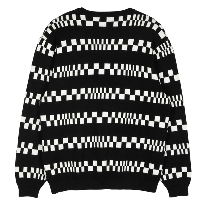 CHECK STRIPE KNIT CREWNECK BLACK WHITE