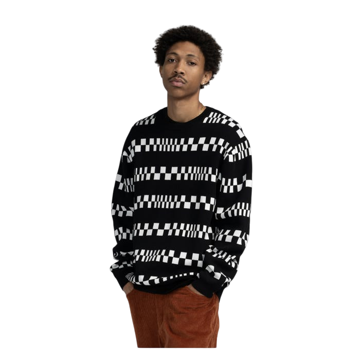 CHECK STRIPE KNIT CREWNECK BLACK WHITE