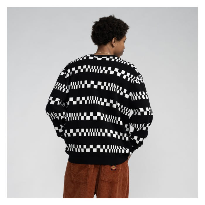 CHECK STRIPE KNIT CREWNECK BLACK WHITE