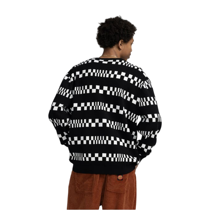 CHECK STRIPE KNIT CREWNECK BLACK WHITE