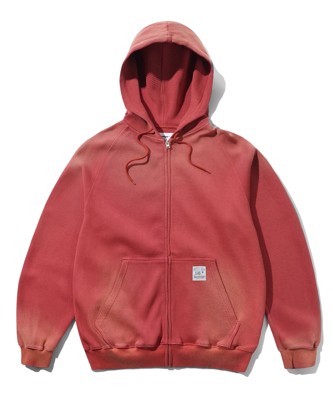 FADED WAFFLE ZIP-THRU HOODIE WASHED RED