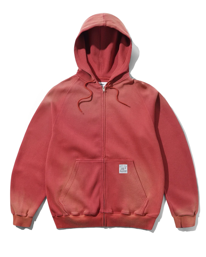FADED WAFFLE ZIP-THRU HOODIE WASHED RED