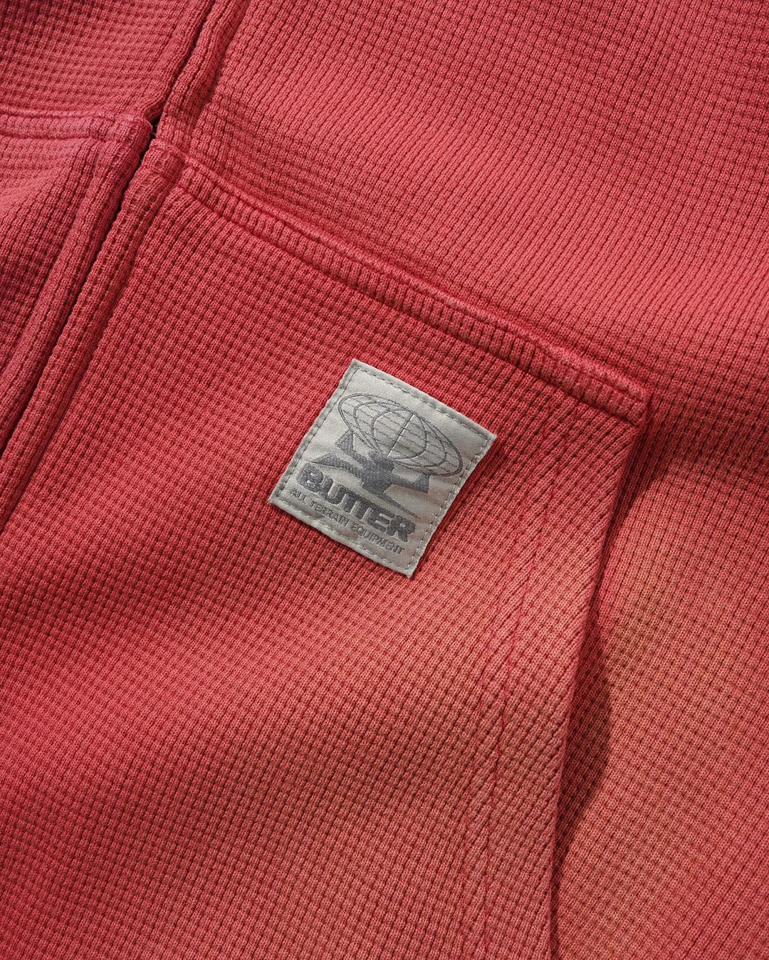 FADED WAFFLE ZIP-THRU HOODIE WASHED RED