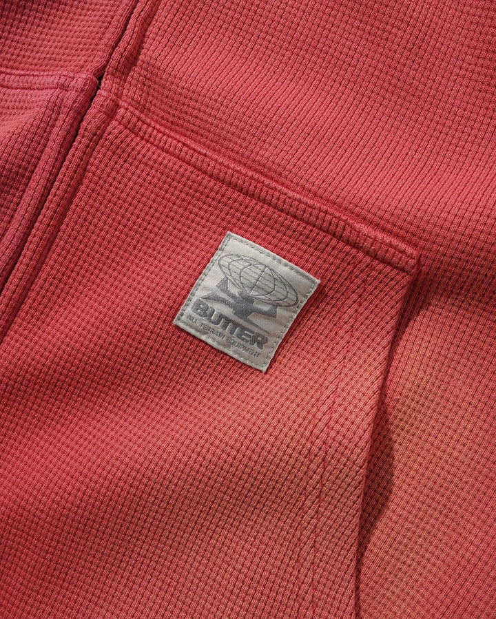 FADED WAFFLE ZIP-THRU HOODIE WASHED RED