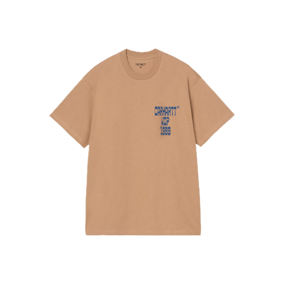 Beige t-shirt with a logo on the chest 