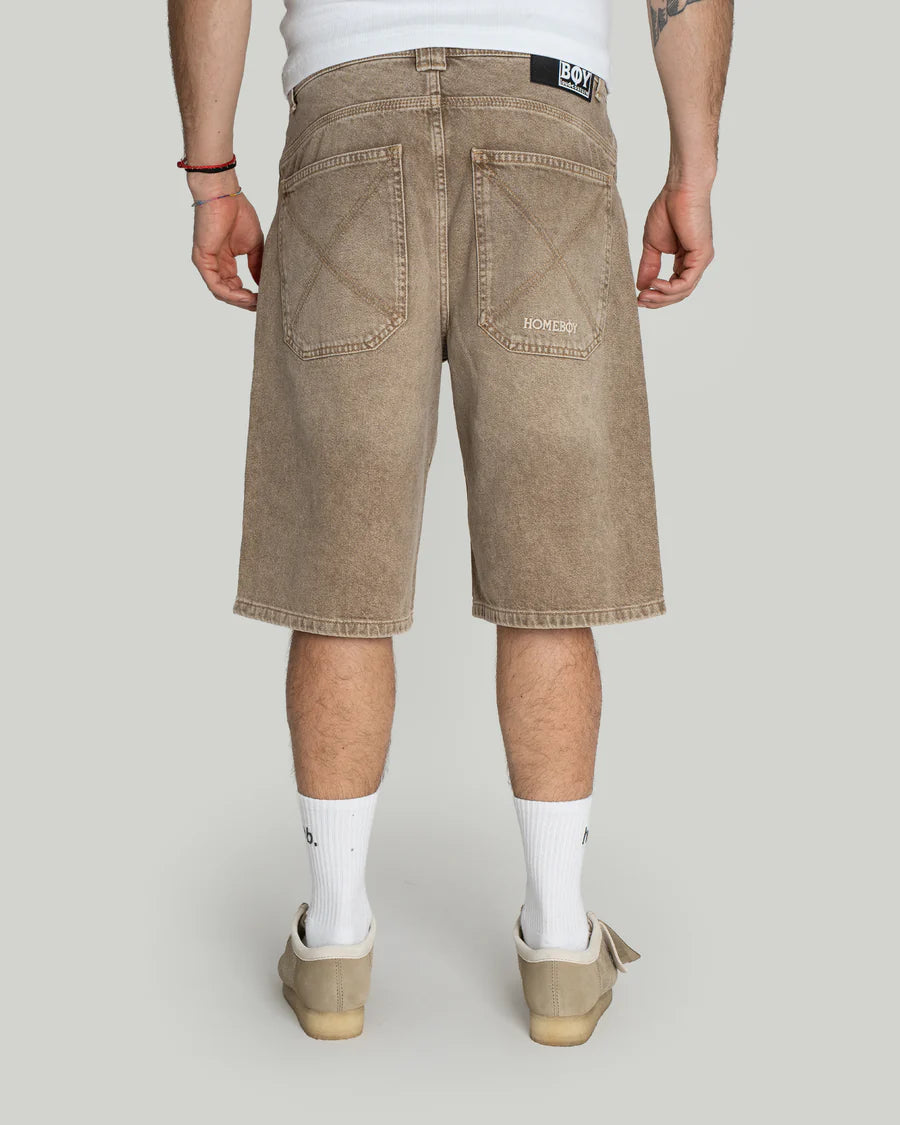 X-TRA BAGGY DYE DENIM SHORTS WASHED BROWN