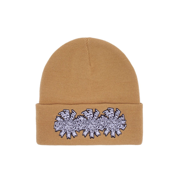 THREE SPIRAL CUFF BEANIE TAN